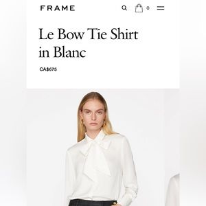 Frame Cream Silk Blouse with Black Silk Chiffon Tie S NWT